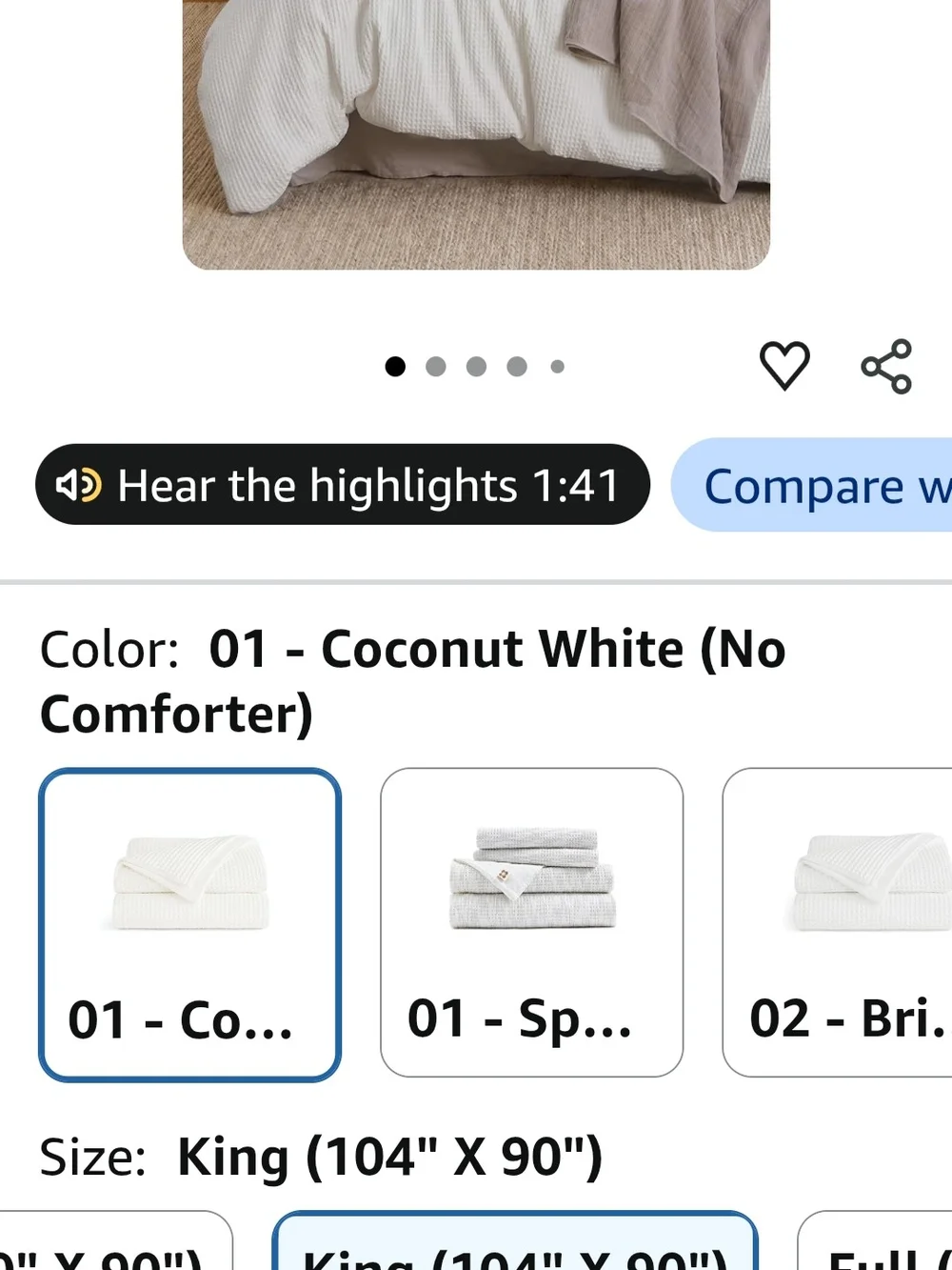 King Size White Waffle-Texture Duvet Cover 3 Pcs Set New